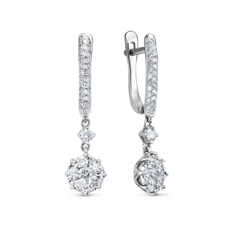 Серьги подвесные из белого золота