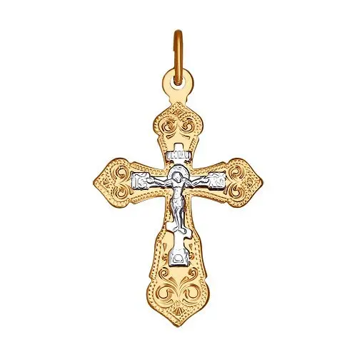 Подвеска крест из комбинированного золота