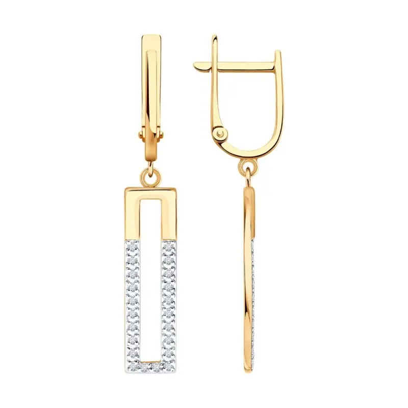 Серьги подвесные из комбинированного золота