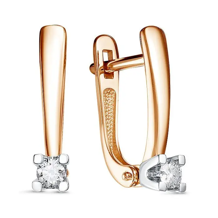 Серьги с английским замком из комбинированного золота