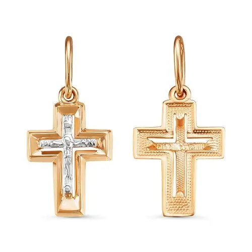 Подвеска крест из комбинированного золота