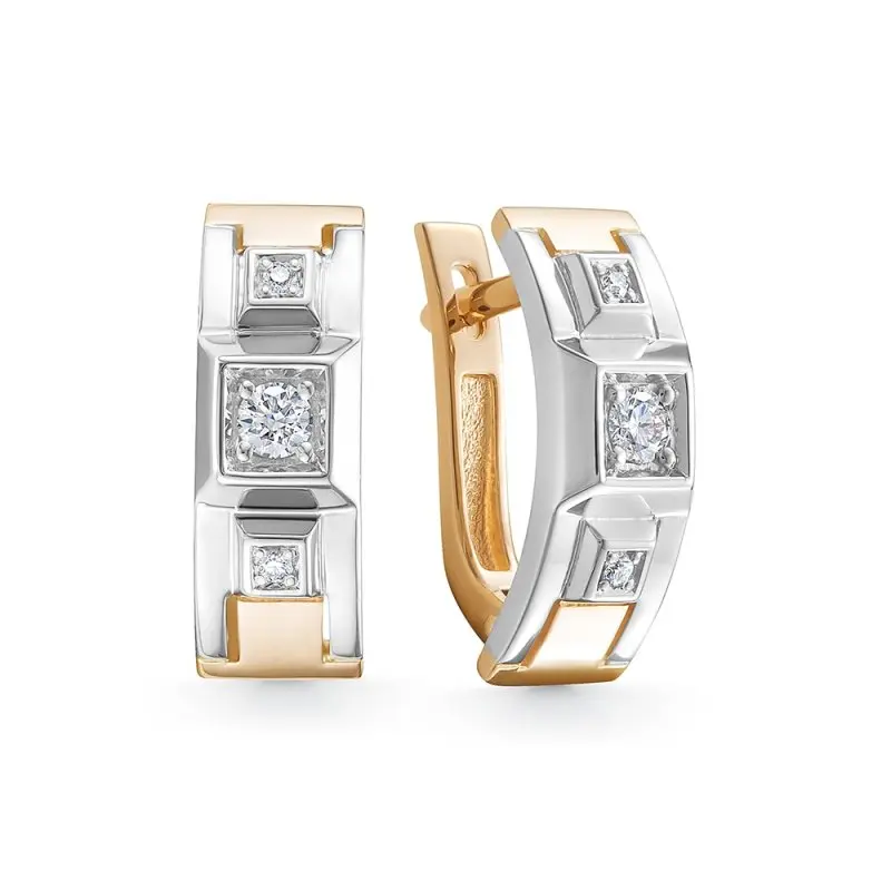 Серьги с английским замком из комбинированного золота