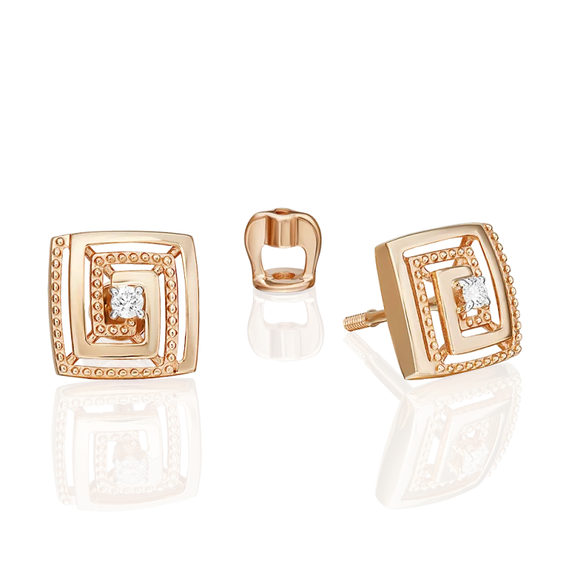 Серьги пуссеты из красного золота