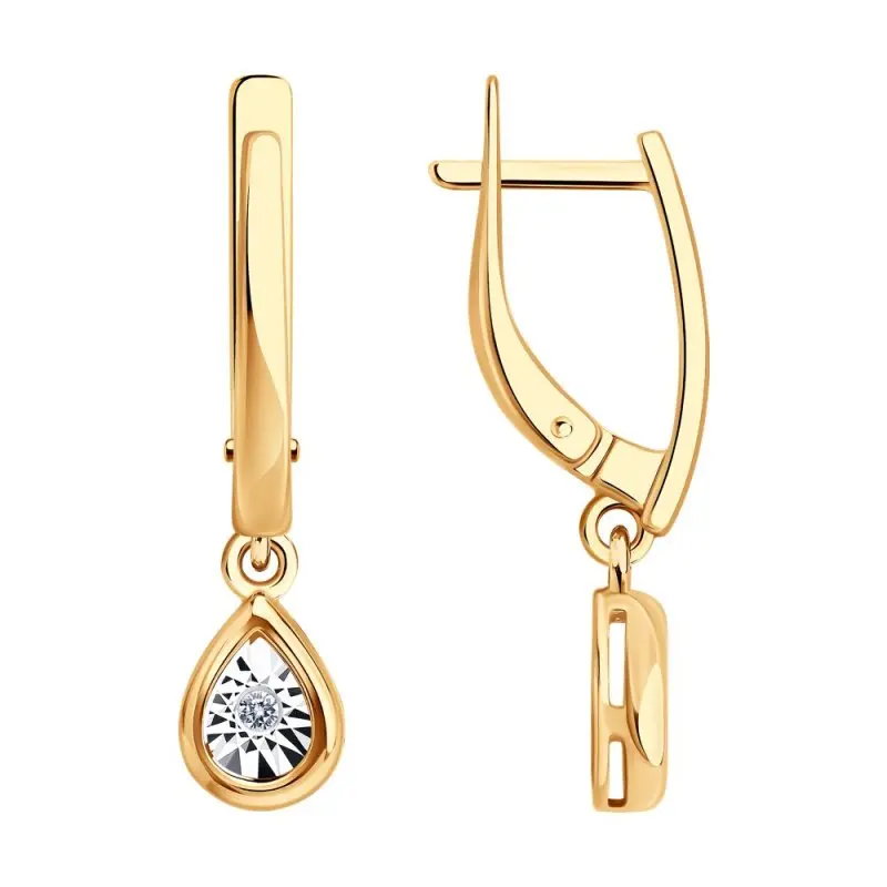 Серьги подвесные из комбинированного золота