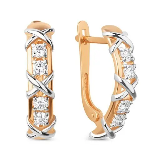 Серьги с английским замком из комбинированного золота