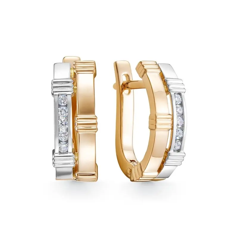 Серьги с английским замком из комбинированного золота