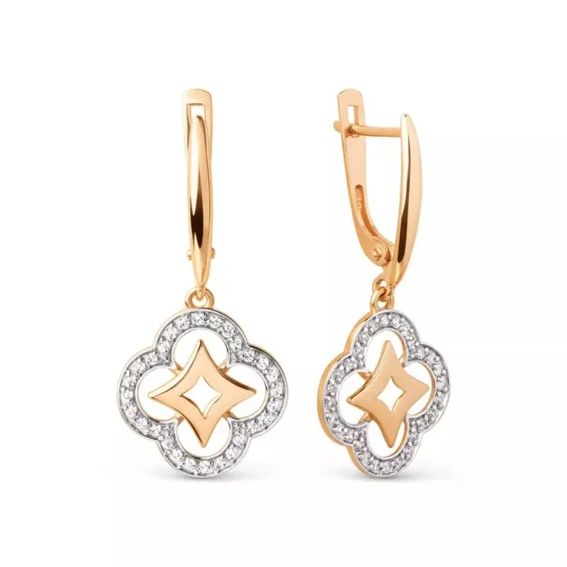 Серьги подвесные из желтого золота