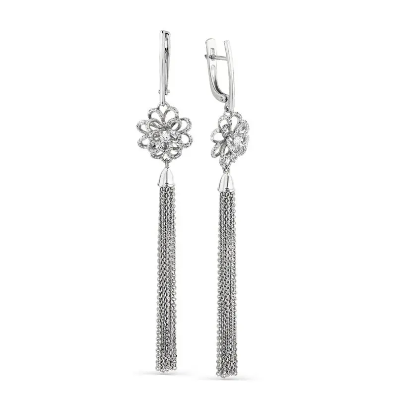 Серьги подвесные из белого золота