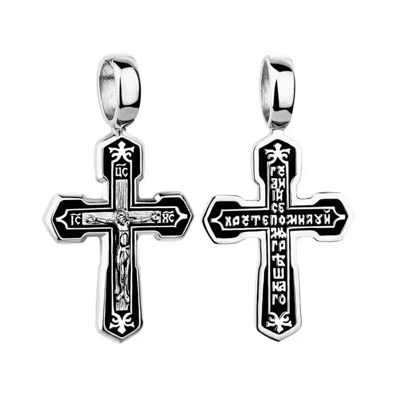 Подвеска крест из черного серебра