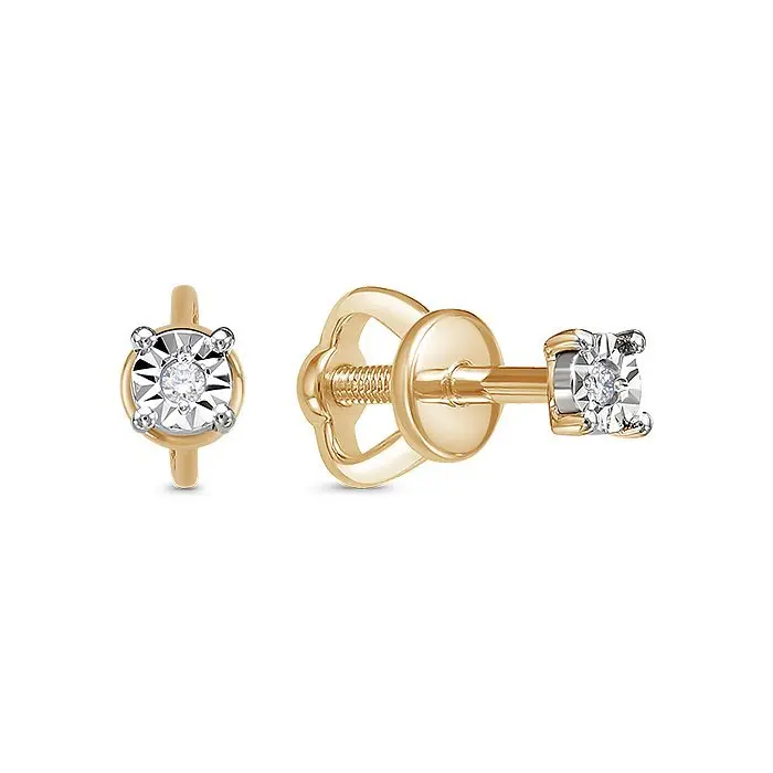 Серьги пуссеты из комбинированного золота