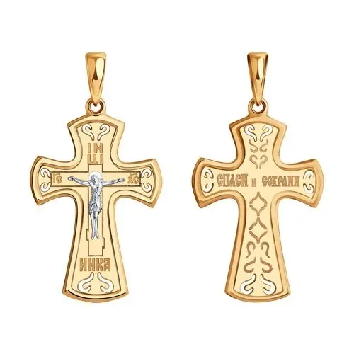 Подвеска крест из комбинированного золота