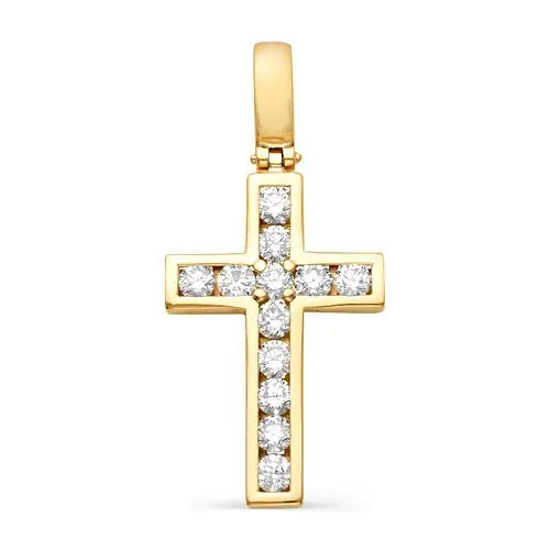 Подвеска декоративный крест из белого золота с бриллиантами вид 1