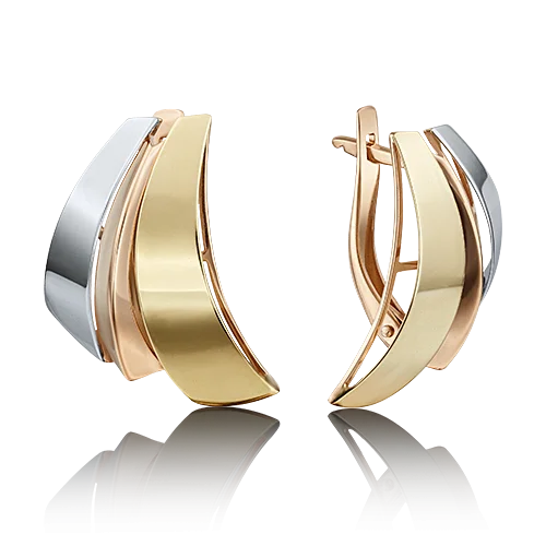 Серьги с английским замком из комбинированного золота вид 1