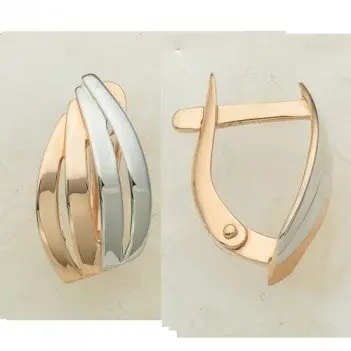 Серьги с английским замком из комбинированного золота