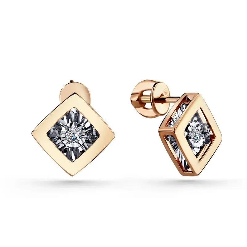 Серьги пуссеты из комбинированного золота