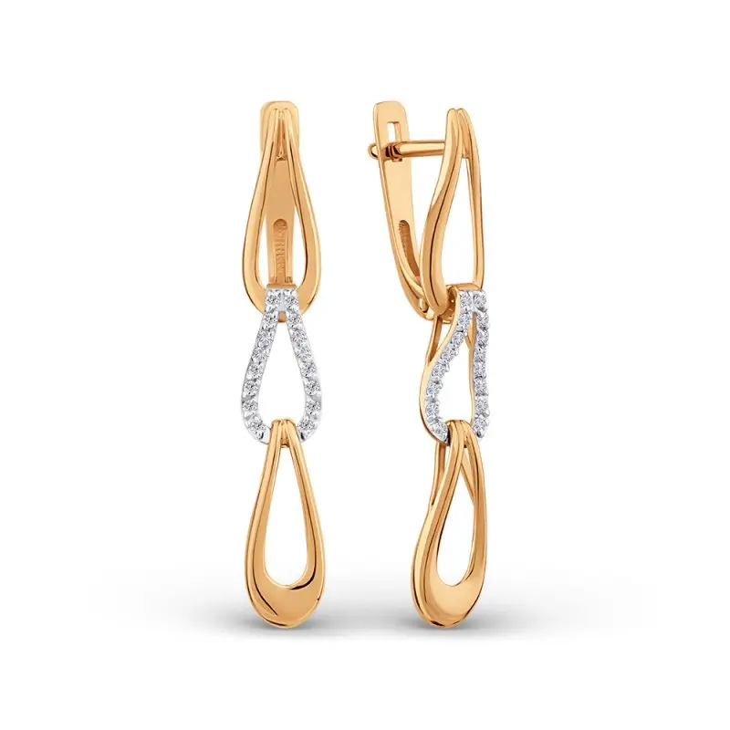 Серьги подвесные из красного золота