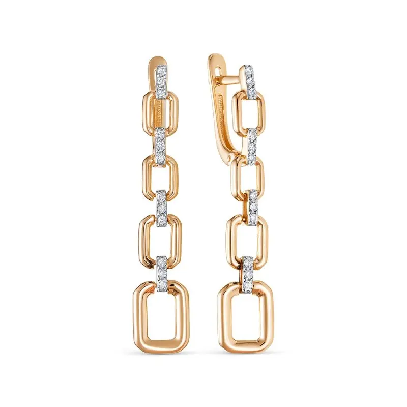 Серьги подвесные из комбинированного золота