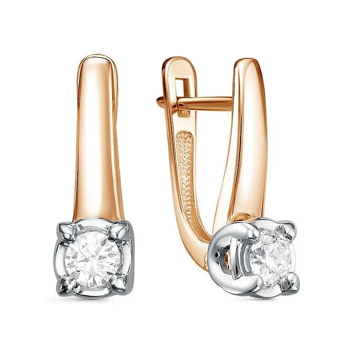 Серьги с английским замком из комбинированного золота