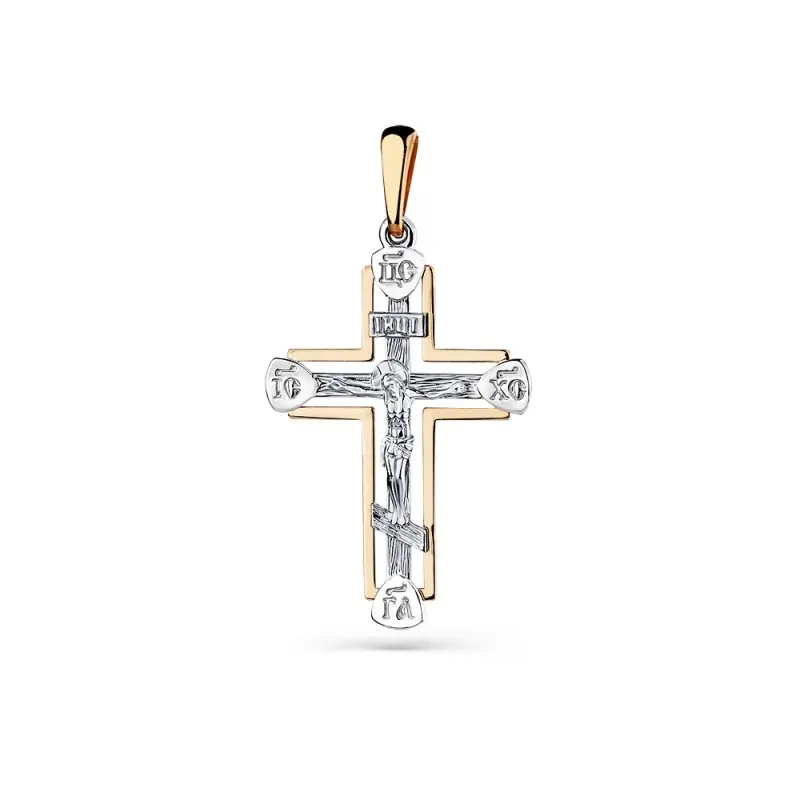 Подвеска крест из комбинированного золота