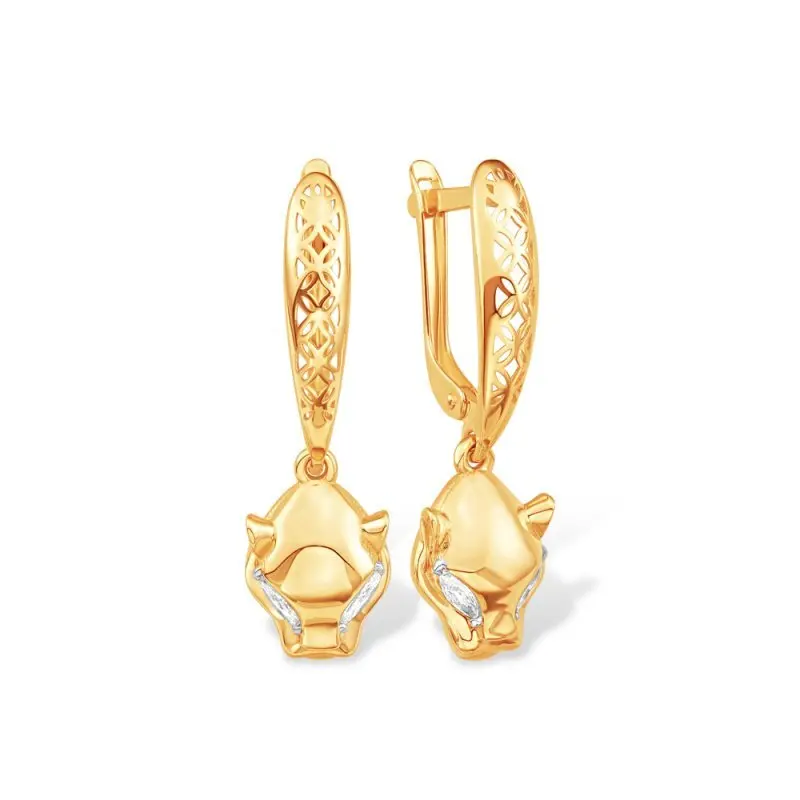 Серьги подвесные из красного золота