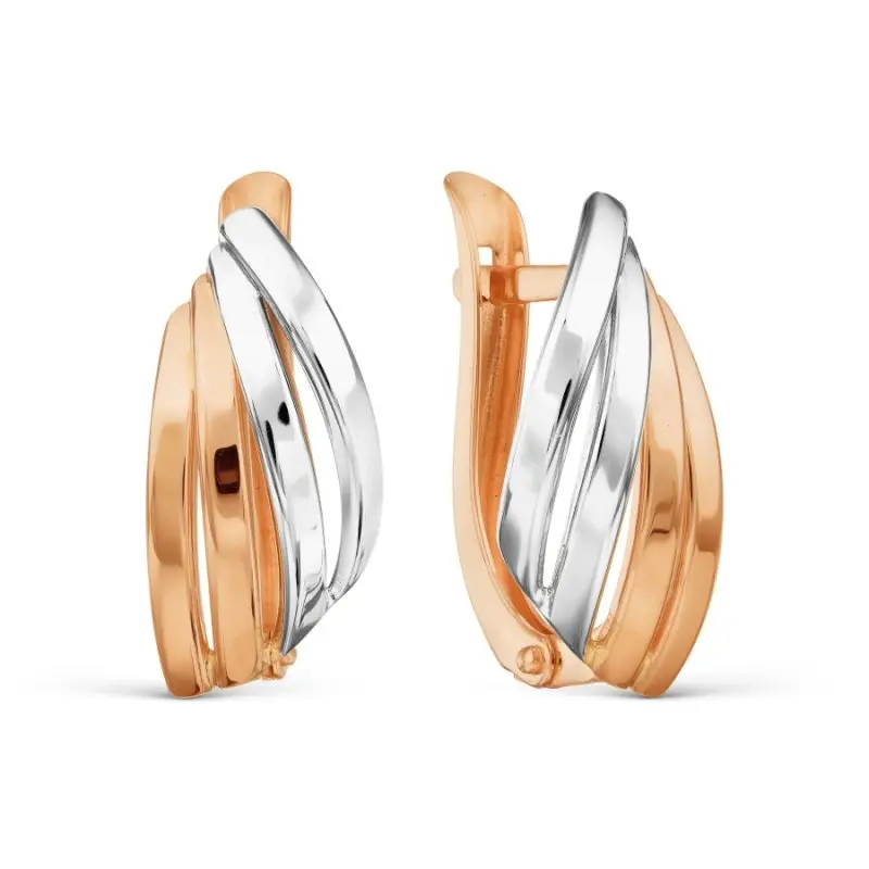 Серьги с английским замком из комбинированного золота