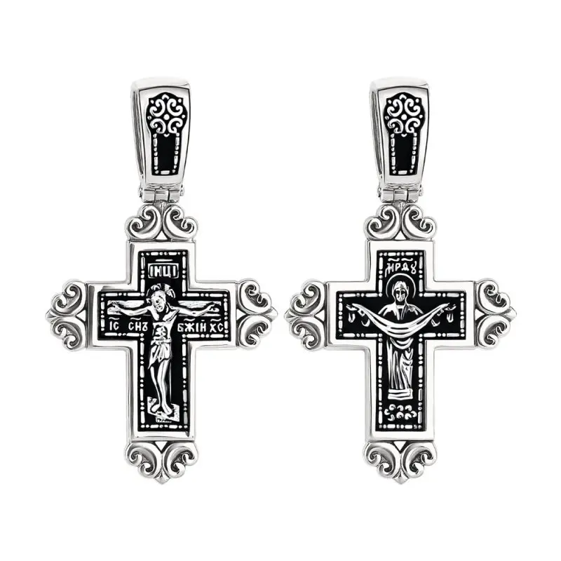 Подвеска крест из черного серебра