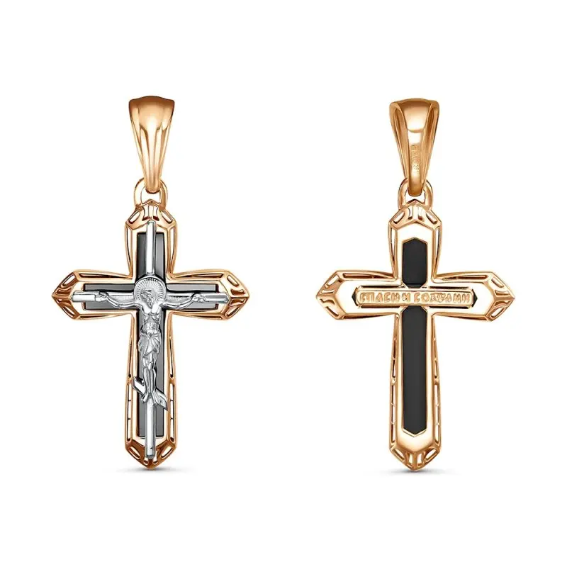Подвеска крест из комбинированного золота