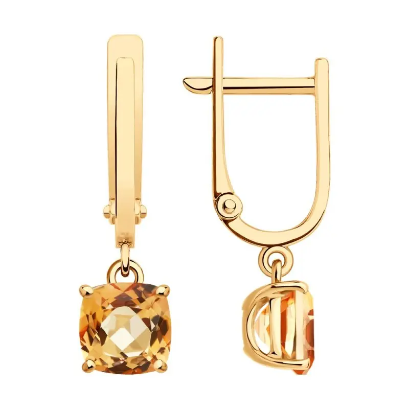 Серьги подвесные из красного золота