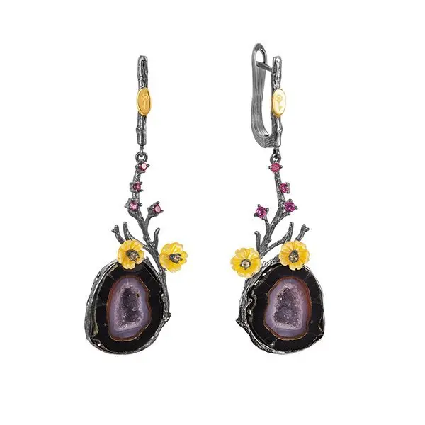 Серьги подвесные из черного серебра