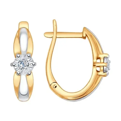 Серьги с английским замком из комбинированного золота