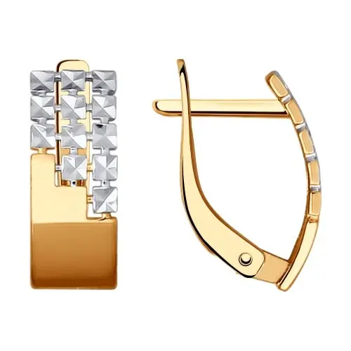 Серьги с английским замком из комбинированного золота вид 1