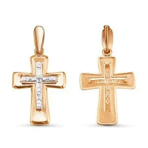 Подвеска крест из комбинированного золота