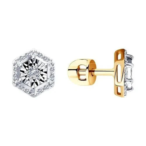 Серьги пуссеты из комбинированного золота