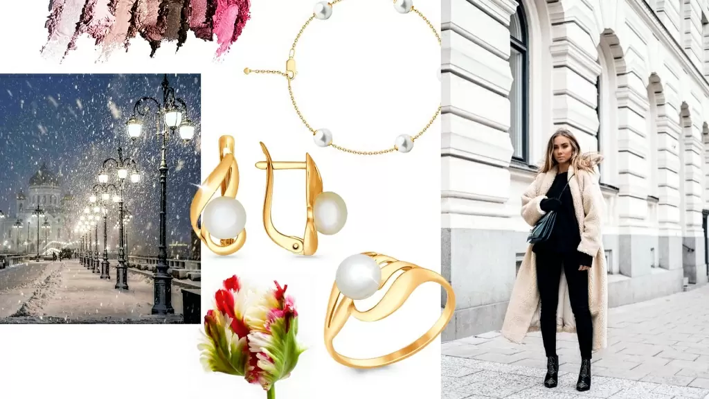 Комплект из красного золота с жемчугом