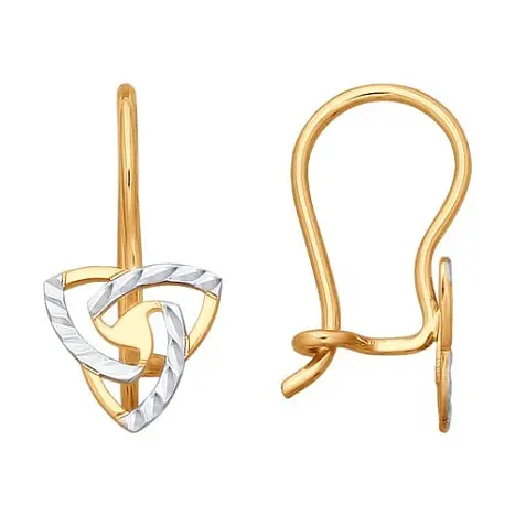 Серьги петельки из комбинированного золота