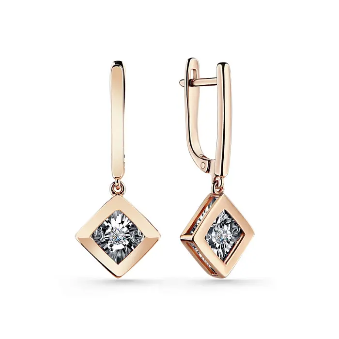 Серьги подвесные из комбинированного золота