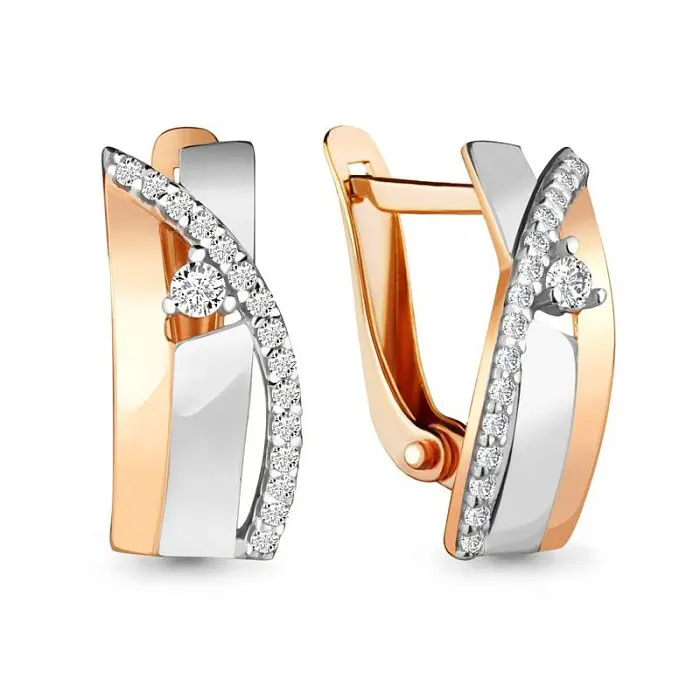 Серьги с английским замком из комбинированного золота