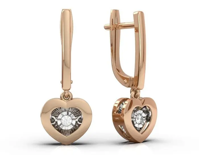 Серьги подвесные из комбинированного золота