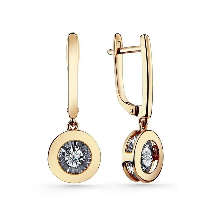 Серьги подвесные из комбинированного золота