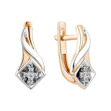 Серьги с английским замком из комбинированного золота