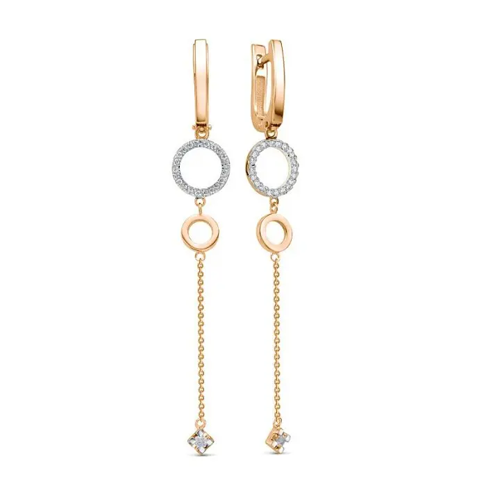 Серьги подвесные из красного золота