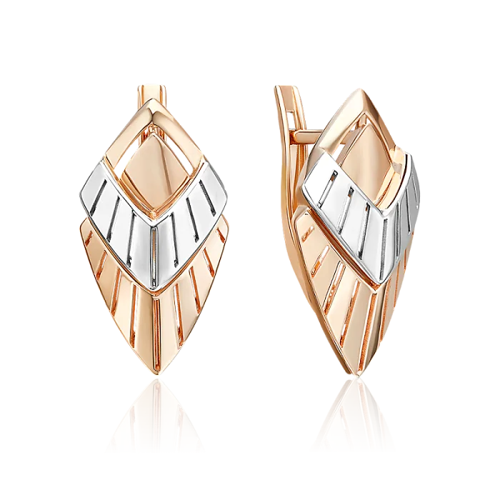 Серьги с английским замком из комбинированного золота