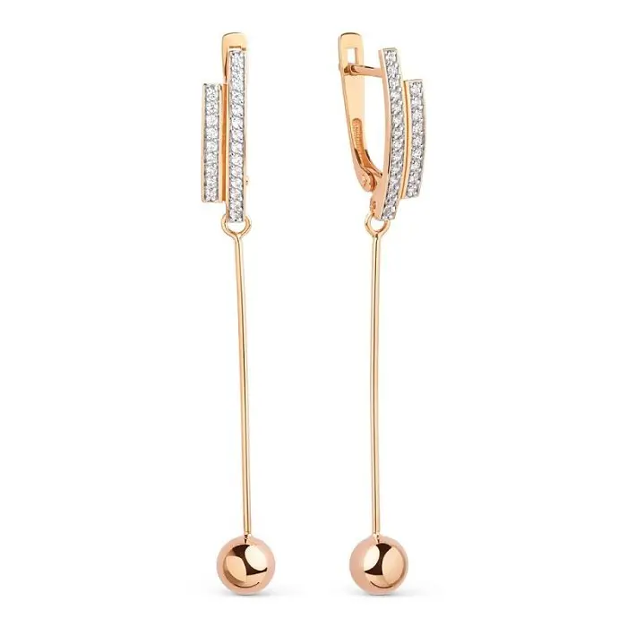 Серьги подвесные из красного золота