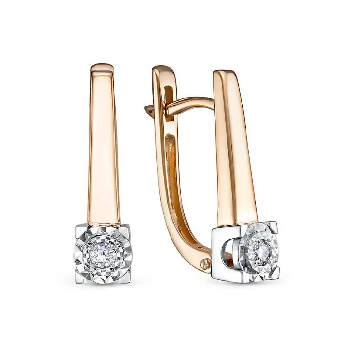 Серьги с английским замком из комбинированного золота