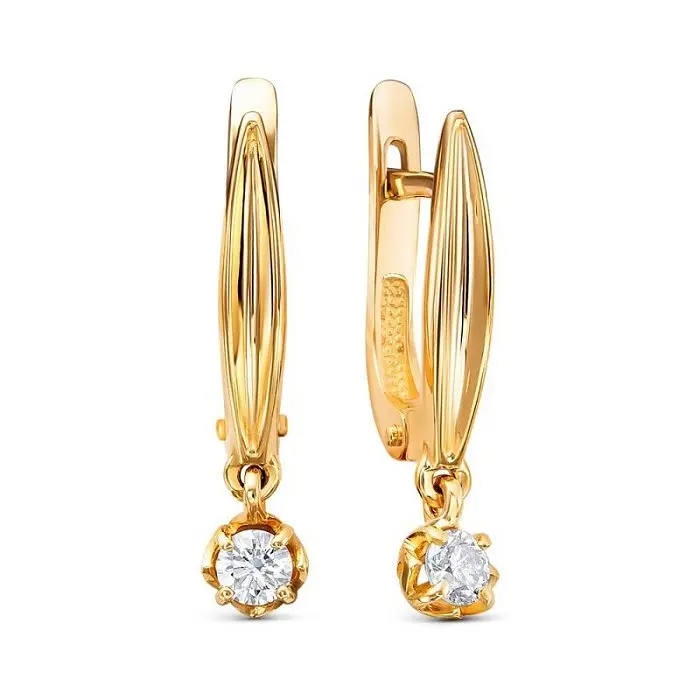 Серьги подвесные из красного золота