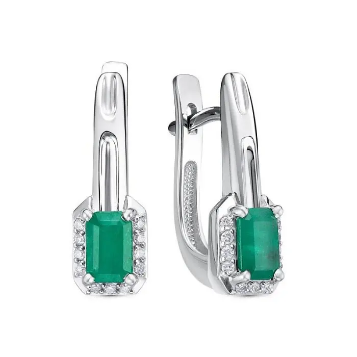 Серьги с английским замком из комбинированного золота с изумрудами