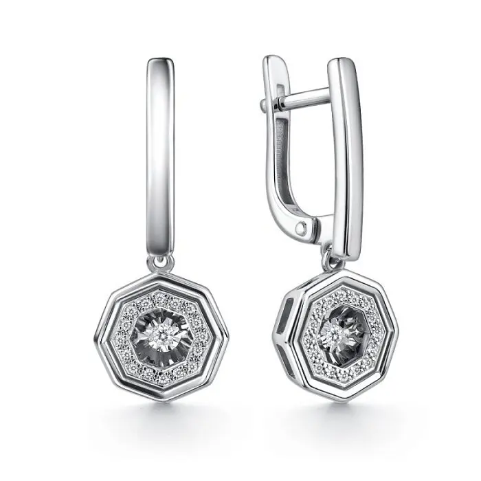 Серьги подвесные из белого золота