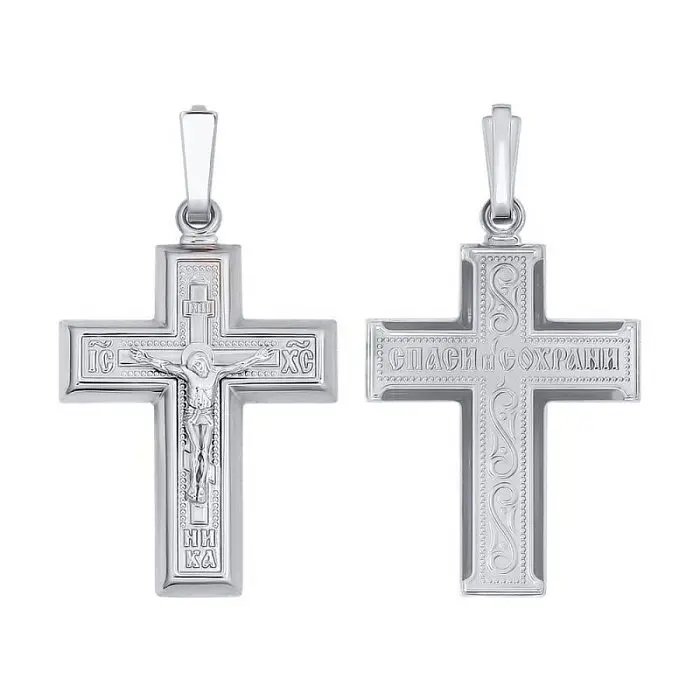 Подвеска крест из белого золота