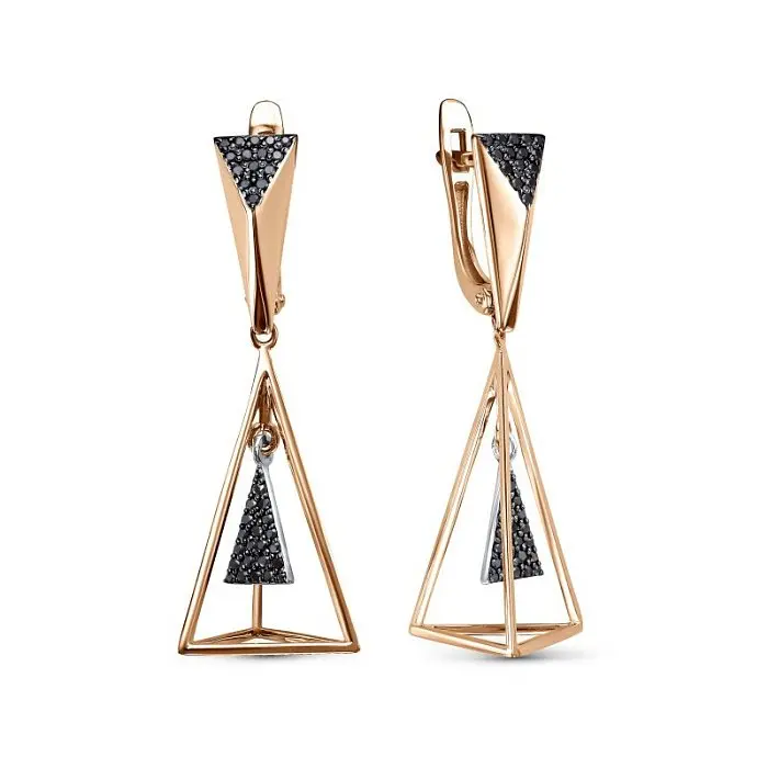 Серьги подвесные из красного золота