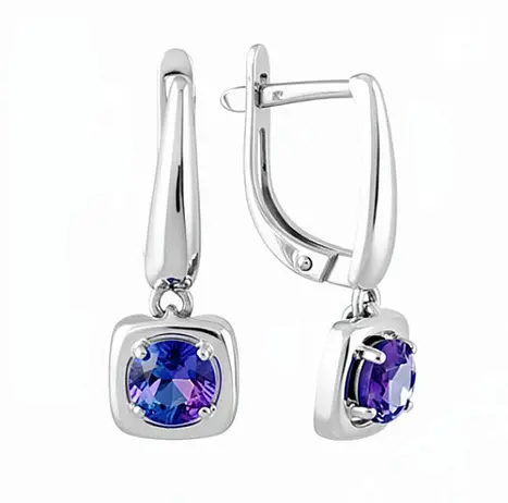 Серьги подвесные из белого золота